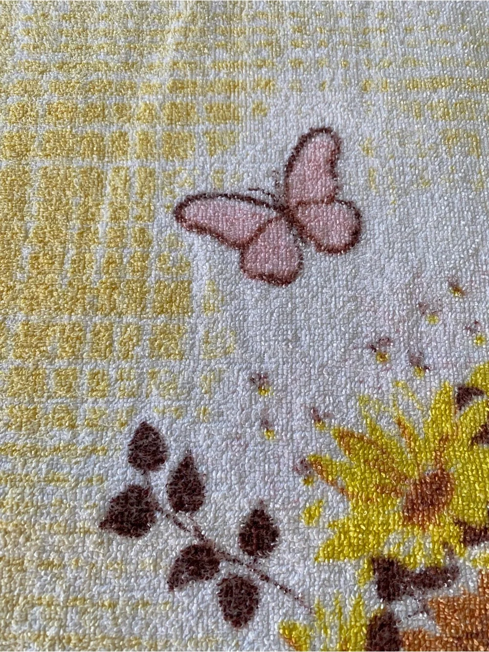 Vintage Mid Century MCM Yellow Orange Floral Butterfly Bathroom Towel